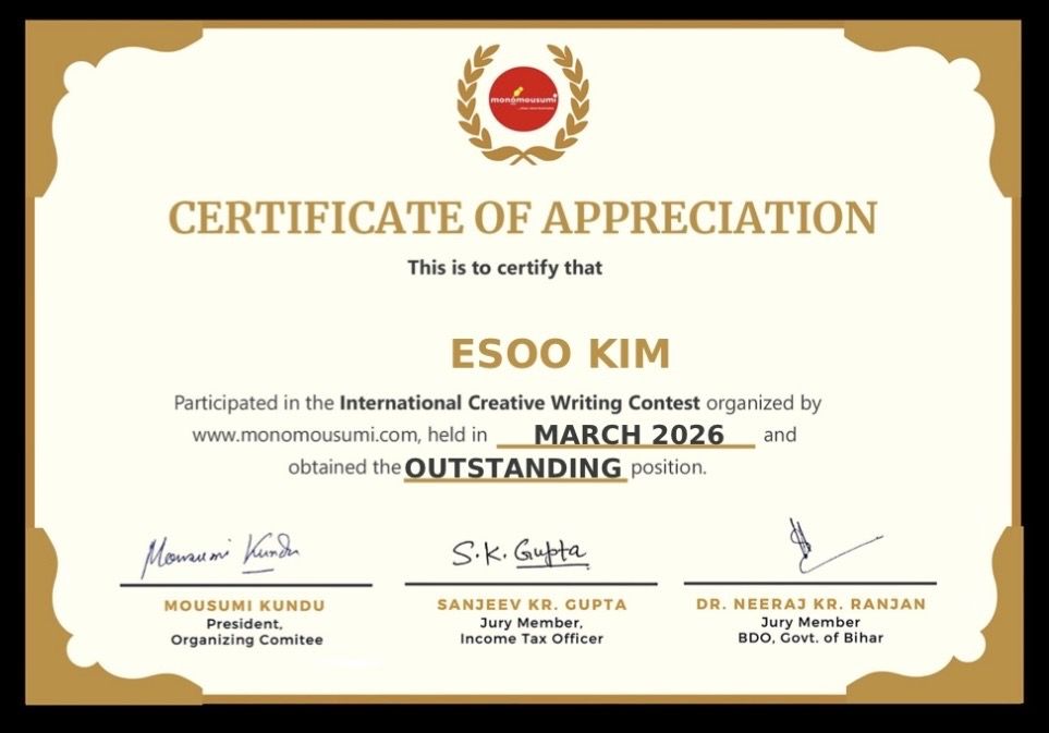 Certificate of Appreciation, International Creative Writing Contest, Outstanding